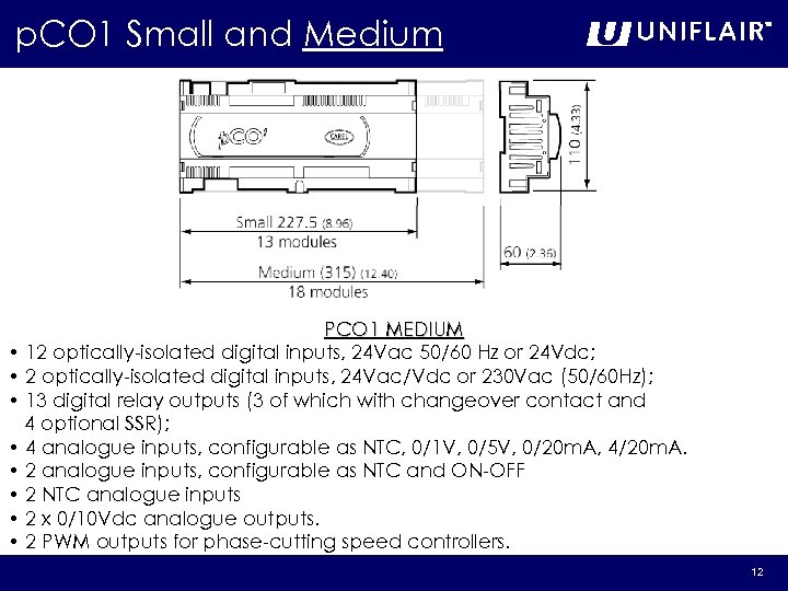 p. CO 1 Small and Medium PCO 1 MEDIUM • 12 optically-isolated digital inputs,