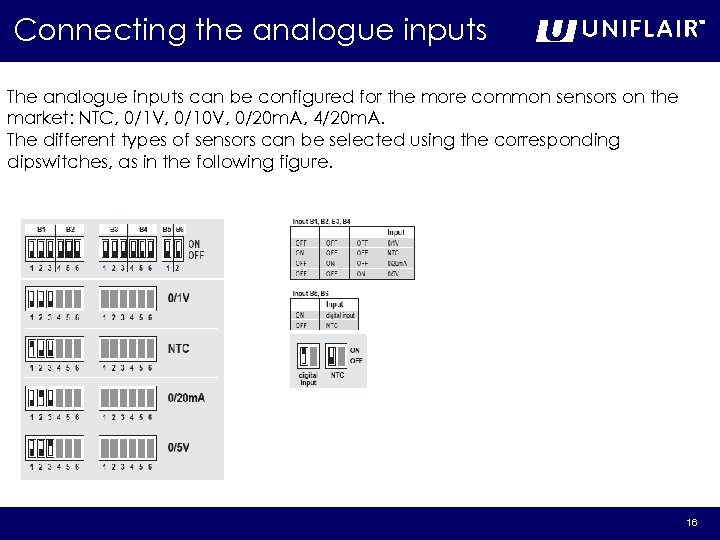 Connecting the analogue inputs The analogue inputs can be configured for the more common