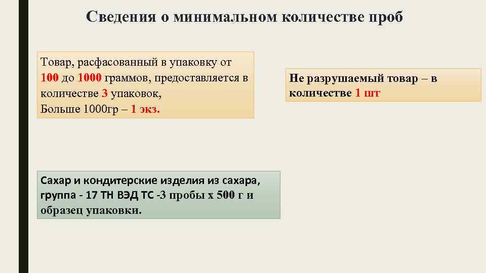 Сведения о минимальном количестве проб Товар, расфасованный в упаковку от 100 до 1000 граммов,