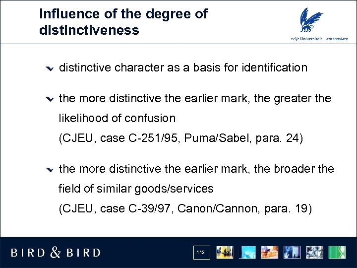 Influence of the degree of distinctiveness distinctive character as a basis for identification the