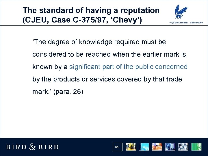 The standard of having a reputation (CJEU, Case C-375/97, ‘Chevy’) ‘The degree of knowledge