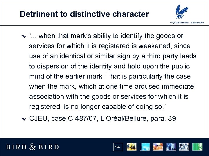 Detriment to distinctive character ‘. . . when that mark’s ability to identify the