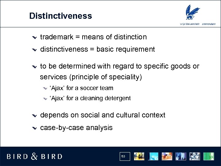 Distinctiveness trademark = means of distinction distinctiveness = basic requirement to be determined with