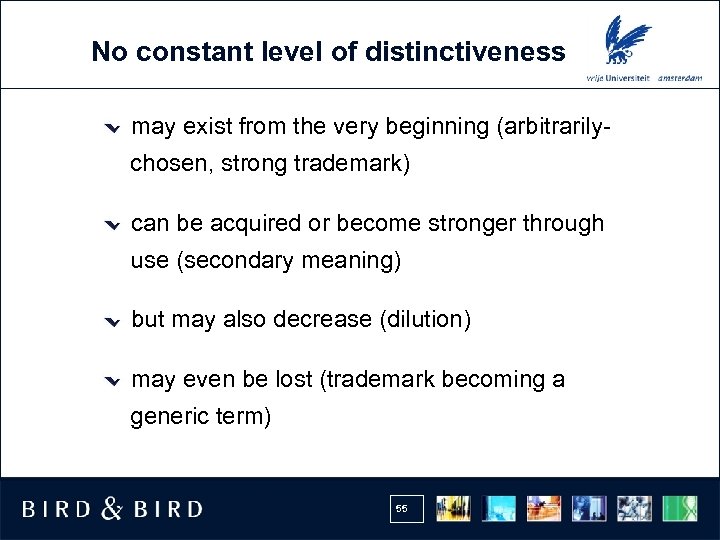 No constant level of distinctiveness may exist from the very beginning (arbitrarilychosen, strong trademark)