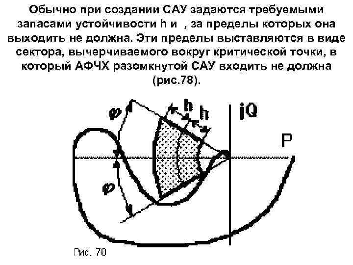 Обычно при создании САУ задаются требуемыми запасами устойчивости h и , за пределы которых
