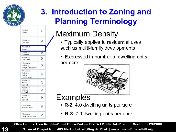 3. Introduction to Zoning and Planning Terminology Maximum Density • Typically applies to residential