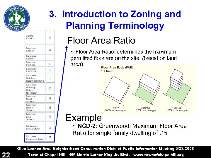 3. Introduction to Zoning and Planning Terminology Floor Area Ratio • Floor Area Ratio: