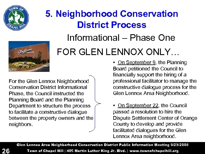 5. Neighborhood Conservation District Process Informational – Phase One FOR GLEN LENNOX ONLY… For