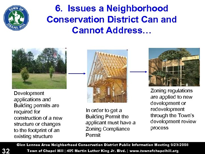 6. Issues a Neighborhood Conservation District Can and Cannot Address… Development applications and Building