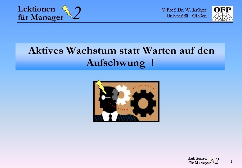 Lektionen für Manager 2 © Prof. Dr. W. Krüger Universität Gießen Aktives Wachstum statt