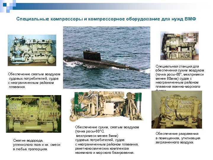 Специальные компрессоры и компрессорное оборудование для нужд ВМФ Специальная станция для обеспечения сухим воздухом