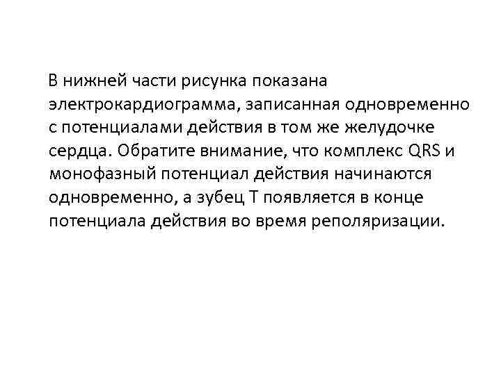 В нижней части рисунка показана электрокардиограмма, записанная одновременно с потенциалами действия в том же