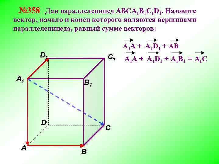 2 найдите вектор равный. Параллелепипед (а в1 с.) (а1 с1 в). Сложение векторов правило параллелепипеда. Компланарные векторы в Кубе. Параллелепипед вектор.