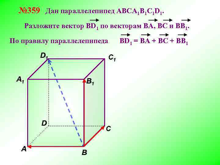 № 359 Дан параллелепипед АВСA 1 B 1 C 1 D 1. Разложите вектор