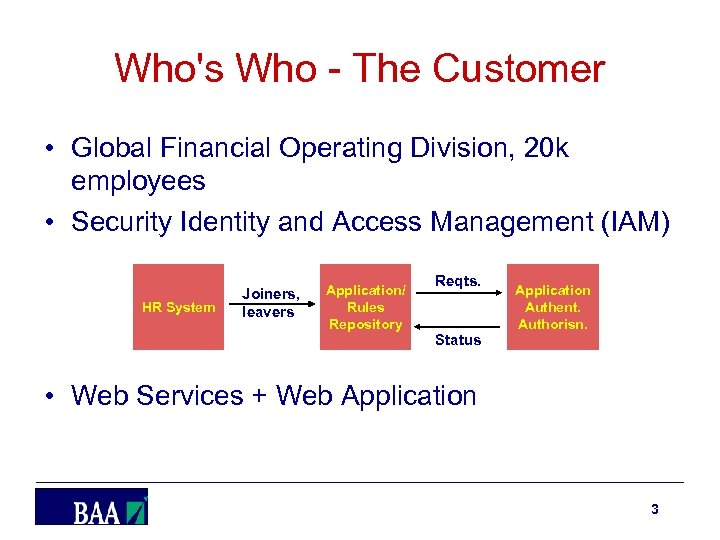 Who's Who - The Customer • Global Financial Operating Division, 20 k employees •