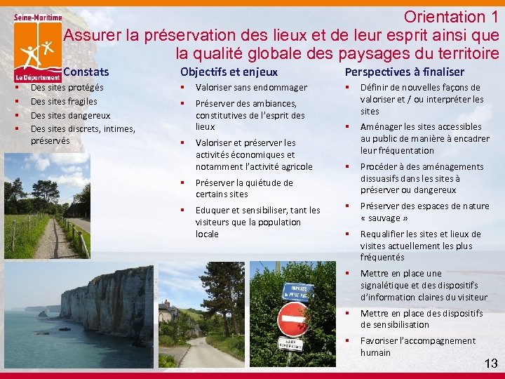  Orientation 1 Assurer la préservation des lieux et de leur esprit ainsi que