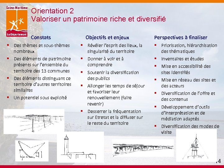  Orientation 2 Valoriser un patrimoine riche et diversifié Constats Objectifs et enjeux Perspectives