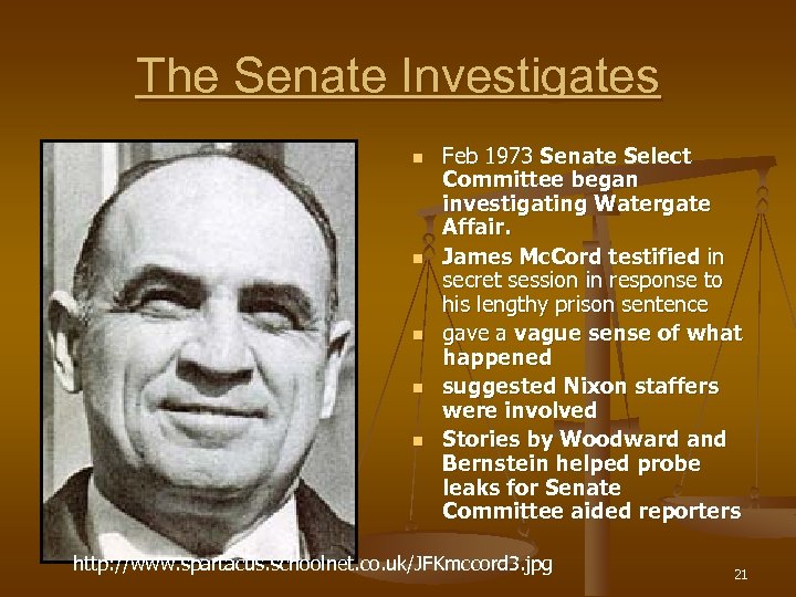 The Senate Investigates n n n Feb 1973 Senate Select Committee began investigating Watergate
