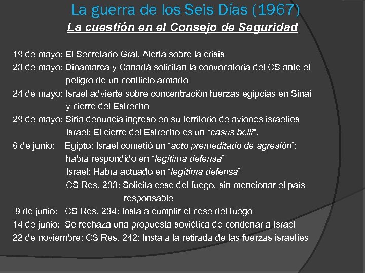 La guerra de los Seis Días (1967) La cuestión en el Consejo de Seguridad