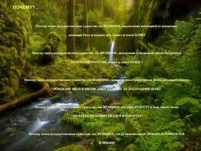 ПОЧЕМУ? . . . Почему такое могущественное существо как ЖЕНЩИНА, наделенная интуицией от рождения,