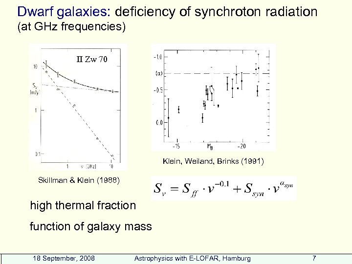 Dwarf galaxies: deficiency of synchroton radiation (at GHz frequencies) II Zw 70 Klein, Weiland,
