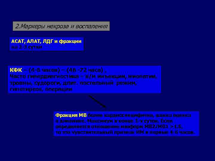 2. Маркеры некроза и воспаления АСАТ, АЛАТ, ЛДГ и фракции на 2 -3 сутки