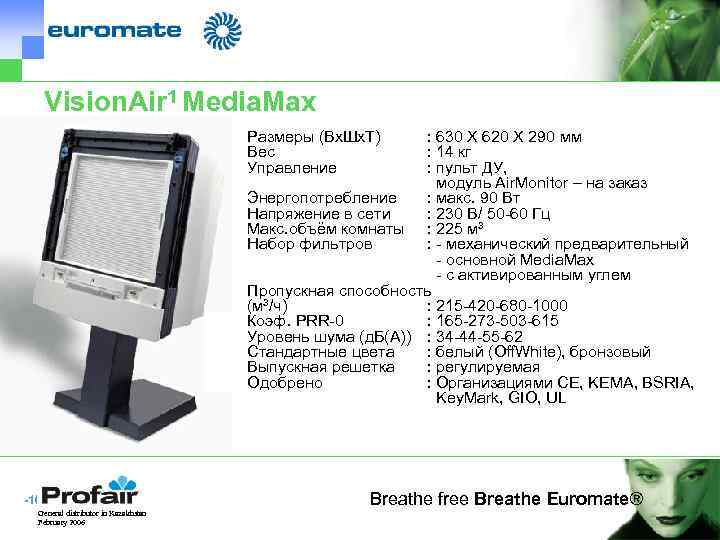 Vision. Air 1 Media. Max Размеры (Вх. Шх. Т) Вес Управление : 630 X