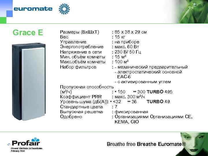 Grace E -7 General distributor in Kazakhstan February 2006 Размеры (Вx. Шx. Т) Вес