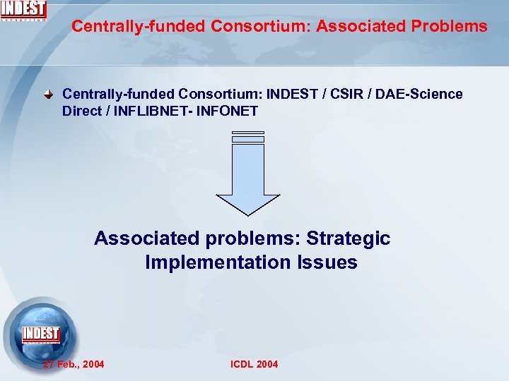 Centrally-funded Consortium: Associated Problems Centrally-funded Consortium: INDEST / CSIR / DAE-Science Direct / INFLIBNET-