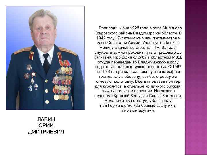 Родился 1 июня 1925 года в селе Милиново Ковровского района Владимирской области. В 1942