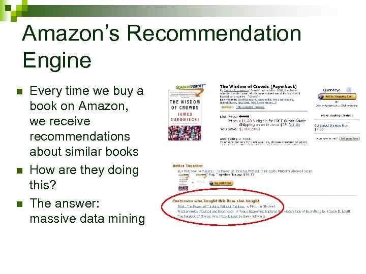 Amazon’s Recommendation Engine n n n Every time we buy a book on Amazon,