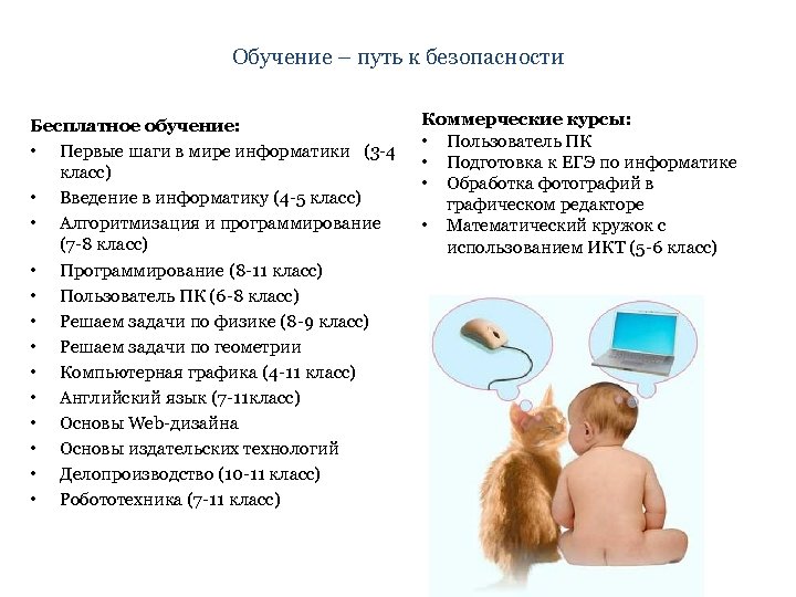 Обучение – путь к безопасности Бесплатное обучение: • Первые шаги в мире информатики (3