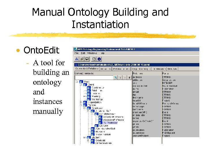 Manual Ontology Building and Instantiation • Onto. Edit - A tool for building an