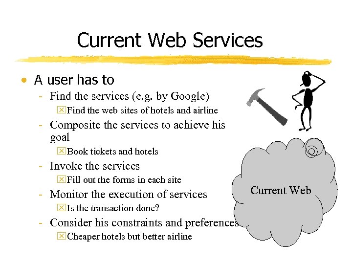 Current Web Services • A user has to - Find the services (e. g.