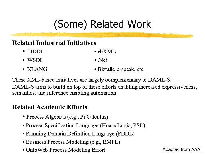 (Some) Related Work Related Industrial Initiatives • UDDI • eb. XML • WSDL •