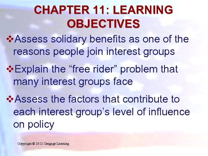 CHAPTER 11: LEARNING OBJECTIVES v. Assess solidary benefits as one of the reasons people