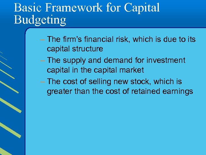 Basic Framework for Capital Budgeting – The firm’s financial risk, which is due to