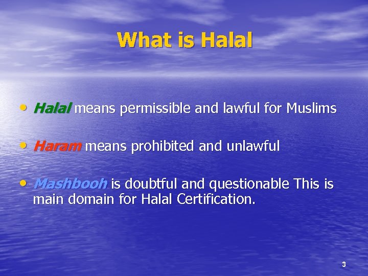 What is Halal • Halal means permissible and lawful for Muslims • Haram means