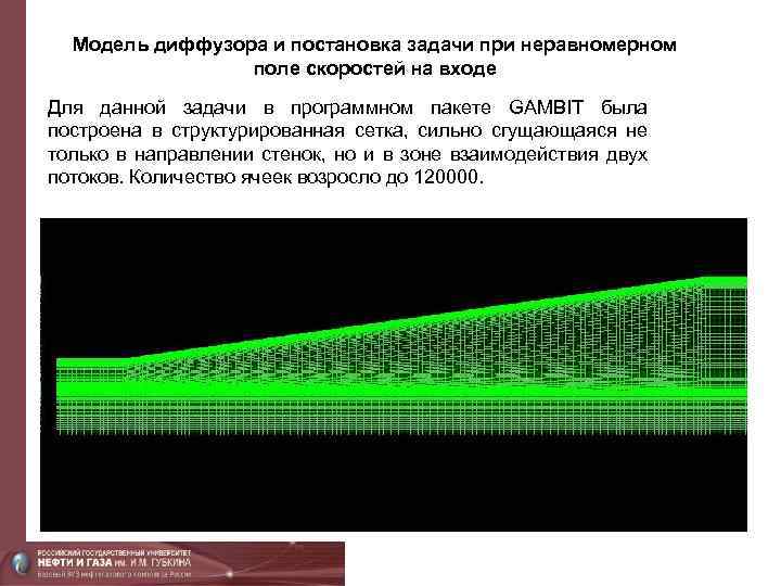 Модель диффузора и постановка задачи при неравномерном поле скоростей на входе Для данной задачи