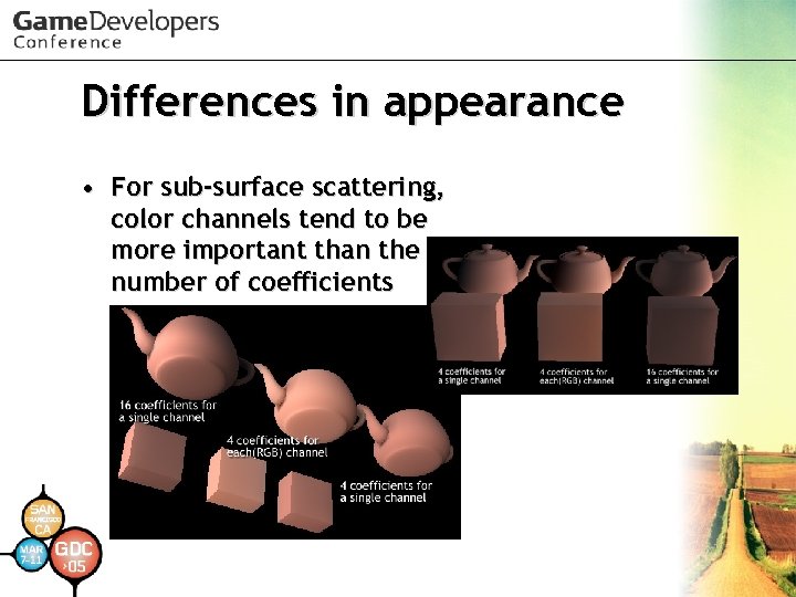 Differences in appearance • For sub-surface scattering, color channels tend to be more important