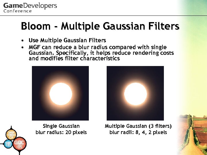 Bloom - Multiple Gaussian Filters • • Use Multiple Gaussian Filters MGF can reduce
