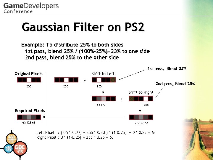 Gaussian Filter on PS 2 Example: To distribute 25% to both sides 　1 st