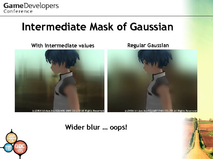 Intermediate Mask of Gaussian With intermediate values Regular Gaussian Wider blur … oops! 