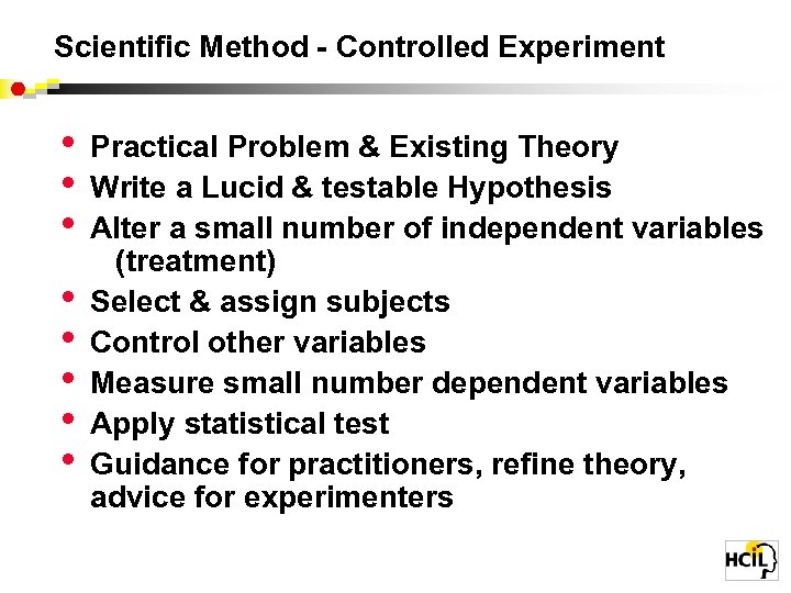 Scientific Method - Controlled Experiment • • Practical Problem & Existing Theory Write a