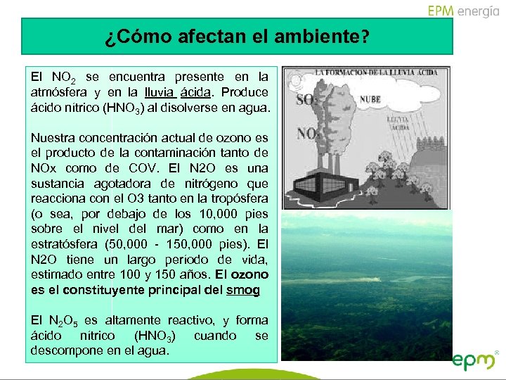 ¿Cómo afectan el ambiente? El NO 2 se encuentra presente en la atmósfera y