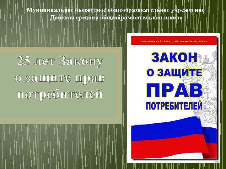 Муниципальное бюджетное общеобразовательное учреждение Донская средняя общеобразовательная школа 25 лет Закону о защите прав