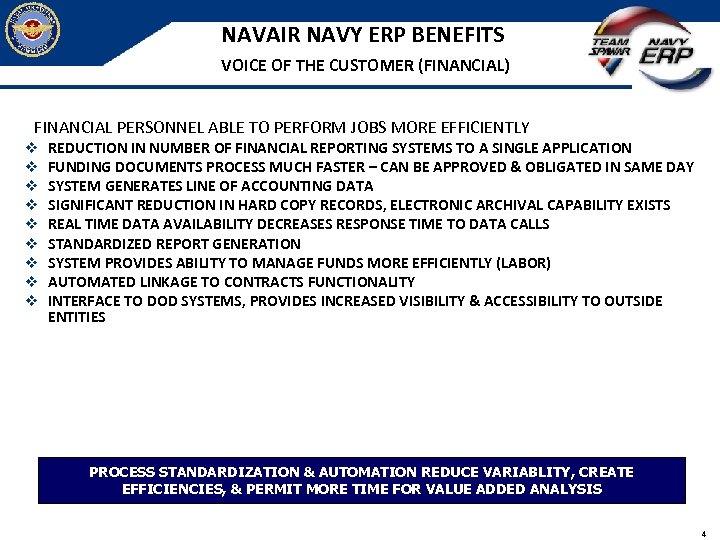 NAVAIR NAVY ERP BENEFITS VOICE OF THE CUSTOMER (FINANCIAL) FINANCIAL PERSONNEL ABLE TO PERFORM