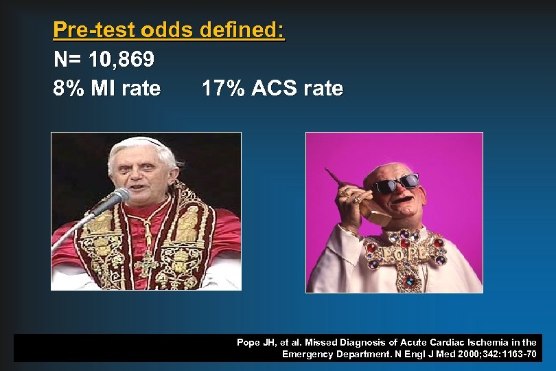 Pre-test odds defined: N= 10, 869 8% MI rate 17% ACS rate Pope JH,