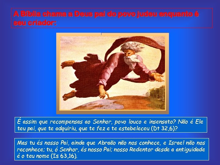 A Bíblia chama a Deus pai do povo judeu enquanto é seu criador: É