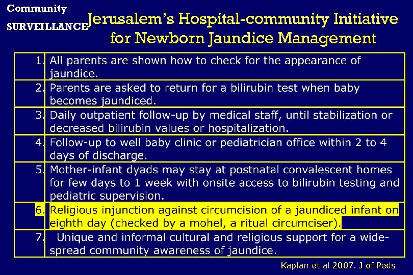 Community Jerusalem’s Hospital-community Initiative for Newborn Jaundice Management SURVEILLANCE Kaplan et al 2007. J